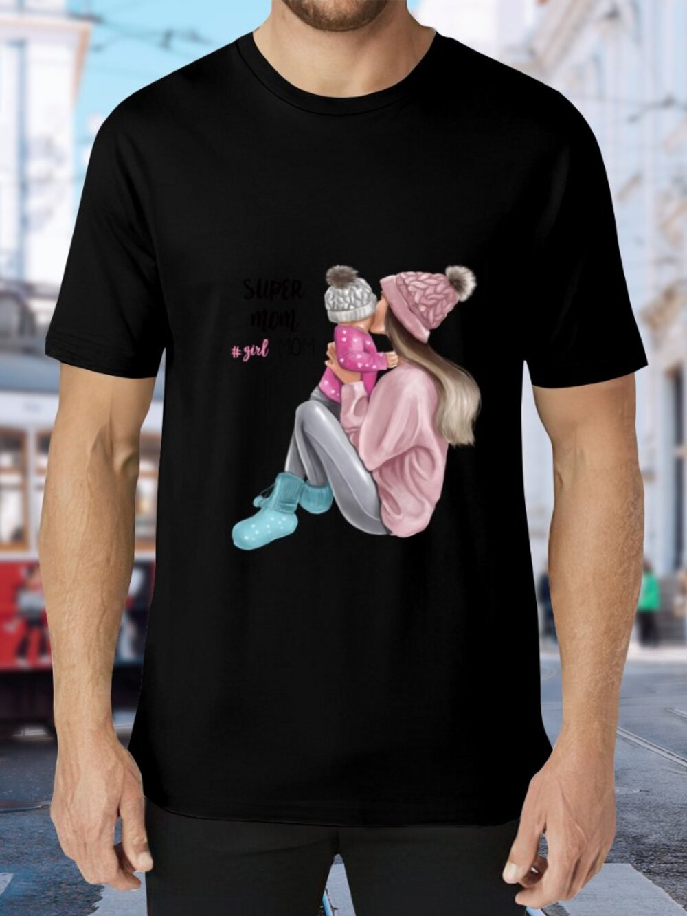 Mom & Baby Graphic Tee - Black